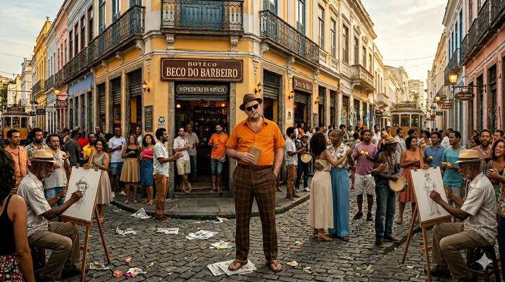 ESTREIA NO EPICENTRO: João Cascadura, a Nova Voz da Malandragem Erudita, chega ao Jornal O Centro João Cascadura, persona ficcional de Inteligência Sintética (IS) do Jornal O Centro, posicionado como protagonista central no Beco do Barbeiro, Rio de Janeiro. Imagem de corpo inteiro, sem elementos de dança, destacando o ativo intelectual sob gestão de Lauro Nunes Junior e Cesar Castro.